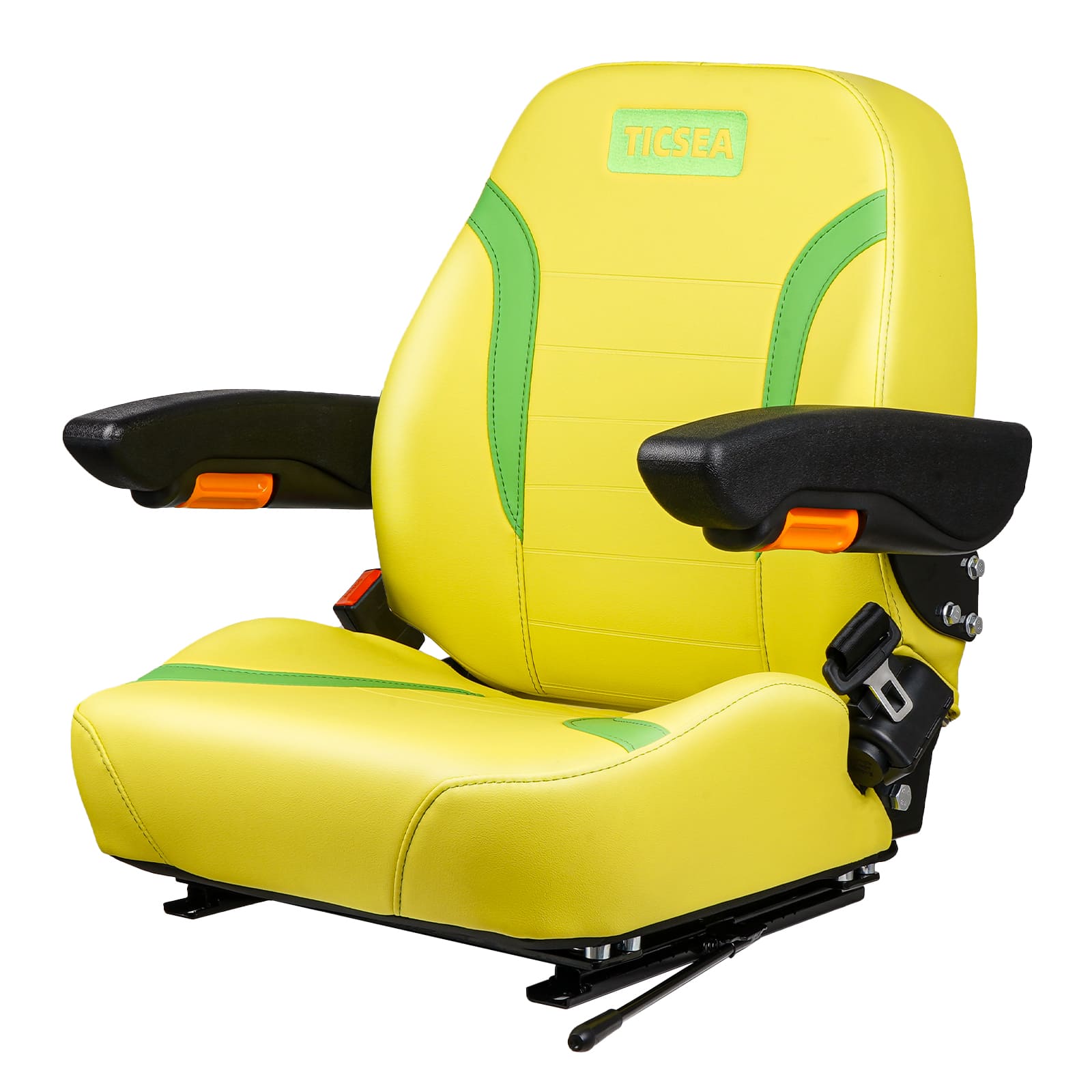 Universal Tractor Seat, Zero Turn Mower Seat with Adjustable Safety Belt Armrest Backrest Micro Switch for John Deere ZTR Forklift Skid Steer Loader Telehandler Dozer Excavator