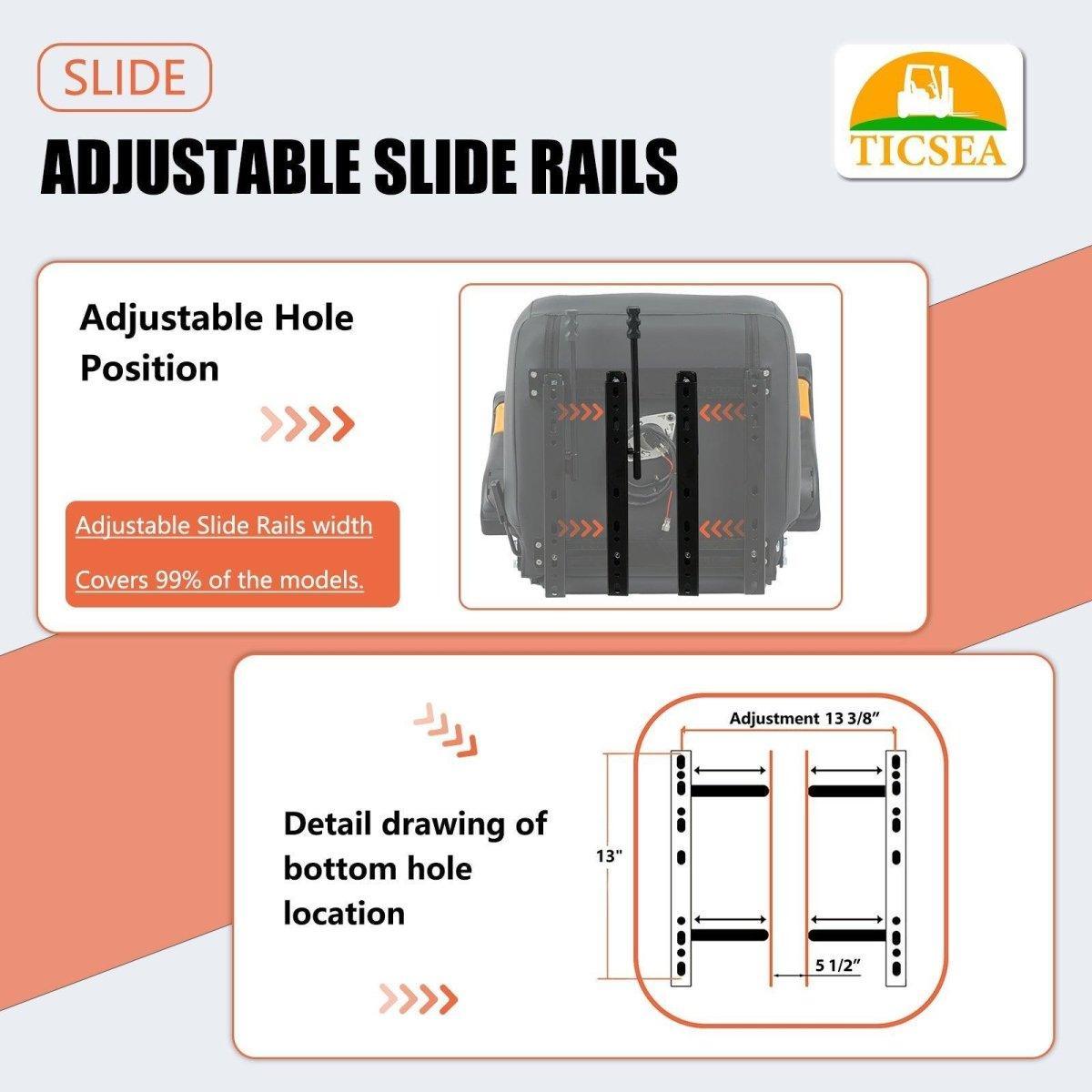 Universal Forklift Seat, Tractor Seat with Seatbelt and Adjustable Backrest Headrest Armrests for Excavator Harvester Loader Backhoe Dozer Telehandler - TICSEA Inc