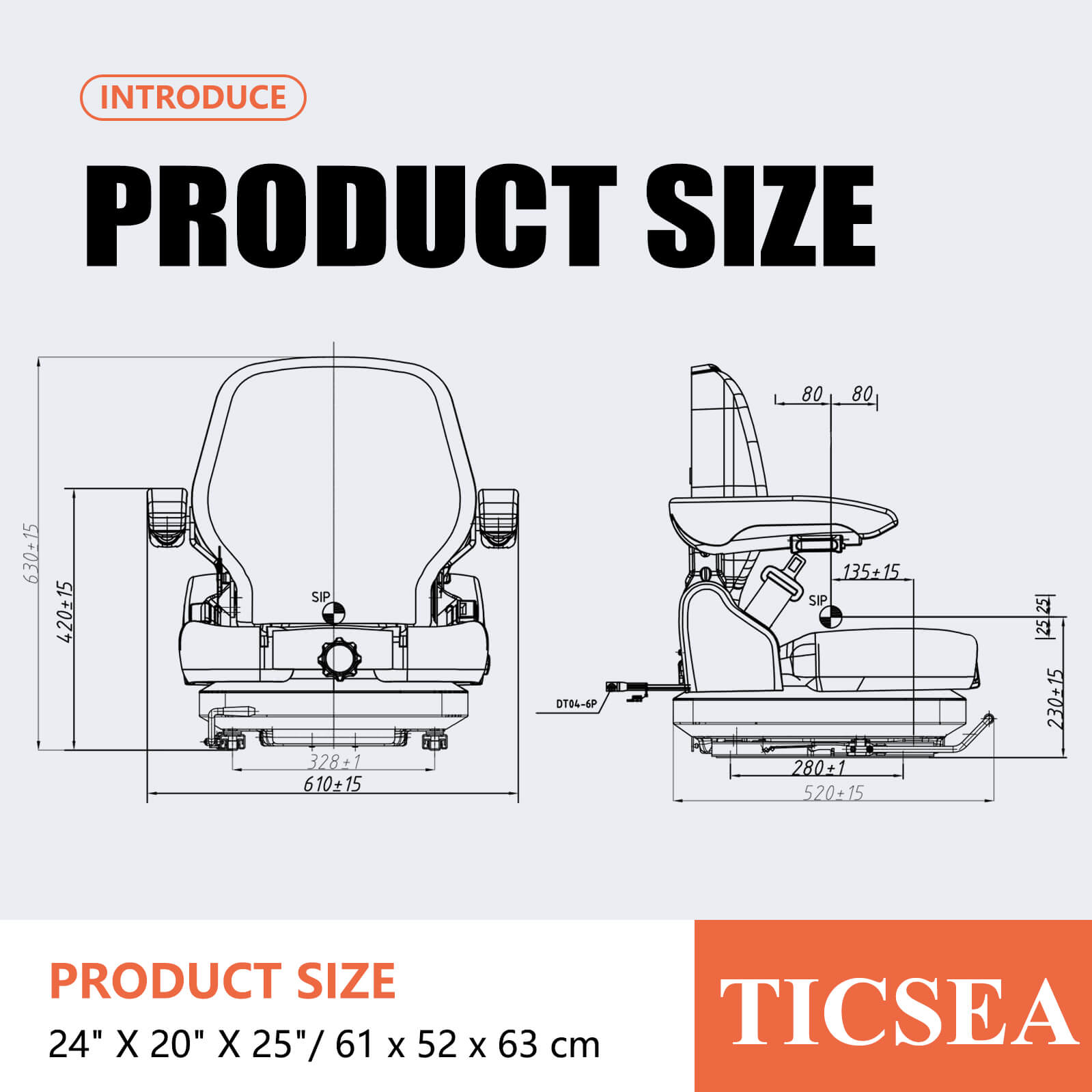 Tractor Suspension Seat, Mower Seat, Adjustable Backrest and Armrests Heavy Duty Seat for Toro Forklift Mower Excavator Harvester