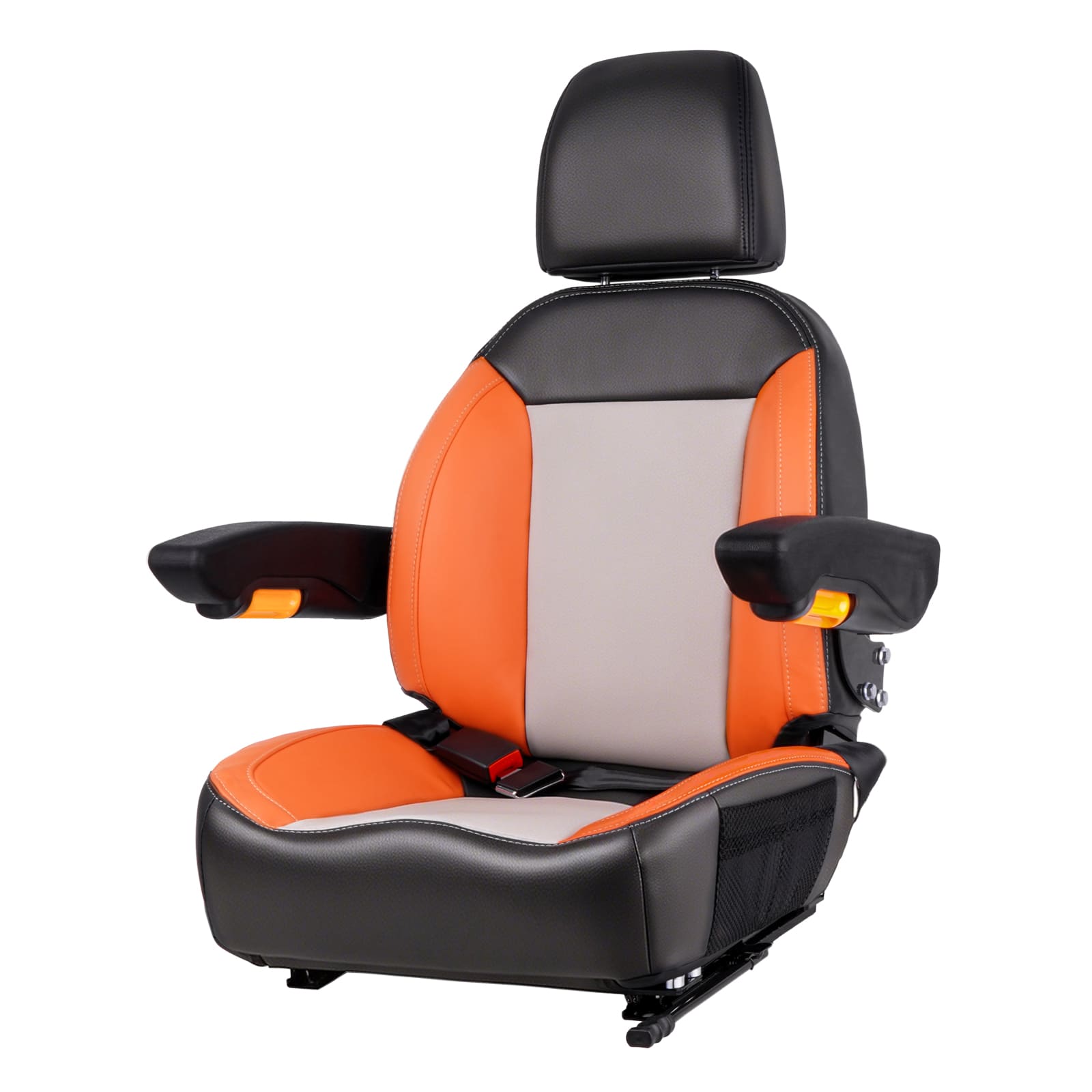 Universal Orange Ergonomic Tractor Seat with Adjustable Backrest, Armrests & Safety Belt And Micro Switch– Replacement for Zero Turn Mowers, Forklifts, Skid Steers, Loader Telehandler Dozer Excavator