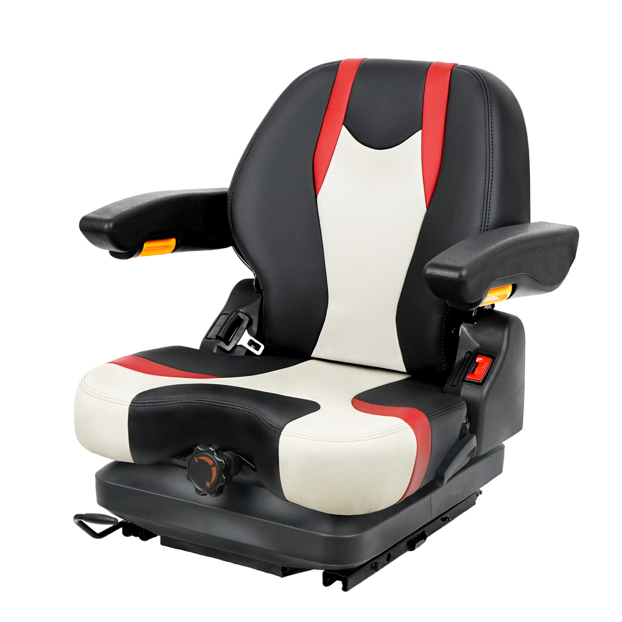 Highback Low Suspension Tractor Seat, Adjustable Backrest, Headrest, and Armrest Forklift Seat, Heavy Duty for Excavator Harvester Mower-TICSEA