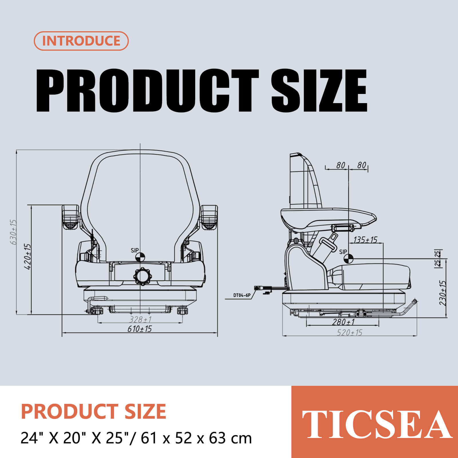 Tractor Suspension Seat, Highback Low Suspension Mower Seat, Adjustable Backrest Armrest, and Weight Adjustment Heavy Duty Seat for Toro Forklift Mower Excavator Harvester