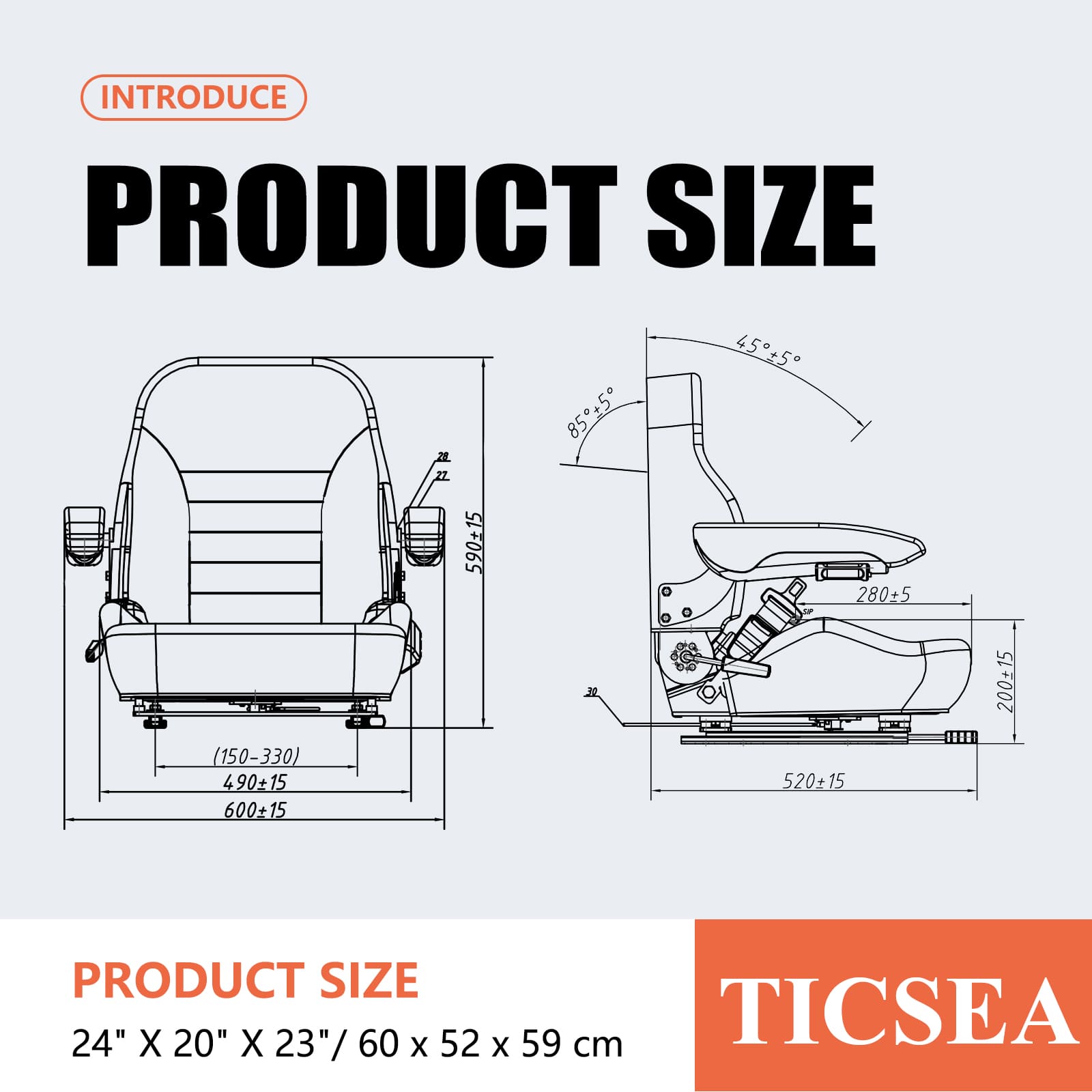 Universal Tractor Seat, Zero Turn Mower Seat with Adjustable Safety Belt Armrest Backrest Micro Switch for John Deere ZTR Forklift Skid Steer Loader Telehandler Dozer Excavator
