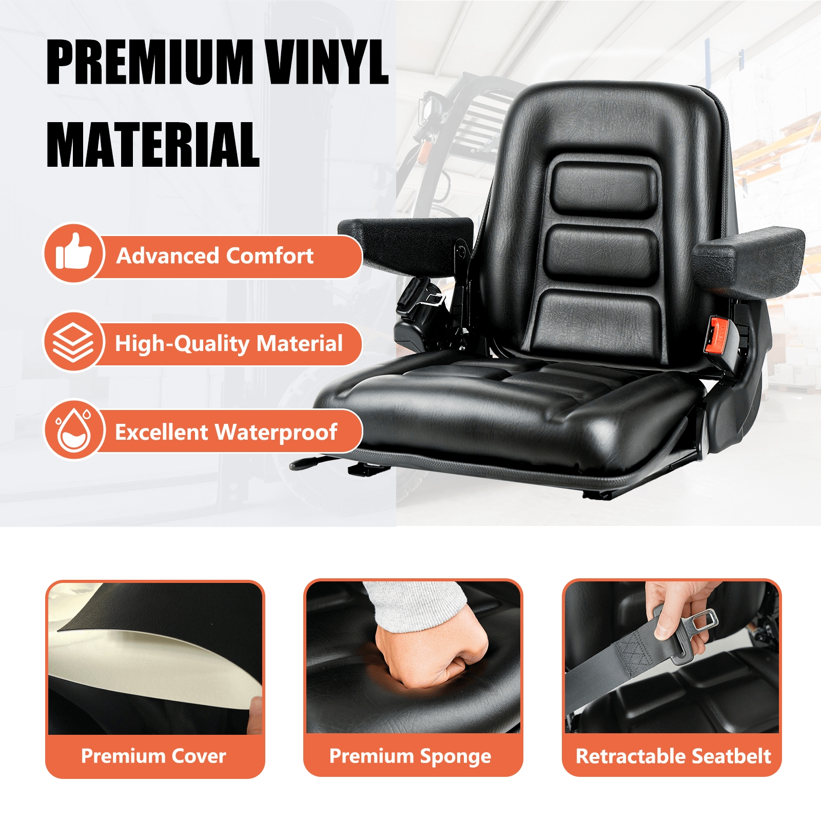 Universal Fold Down Forklift Seat with Safety belt and Armrest