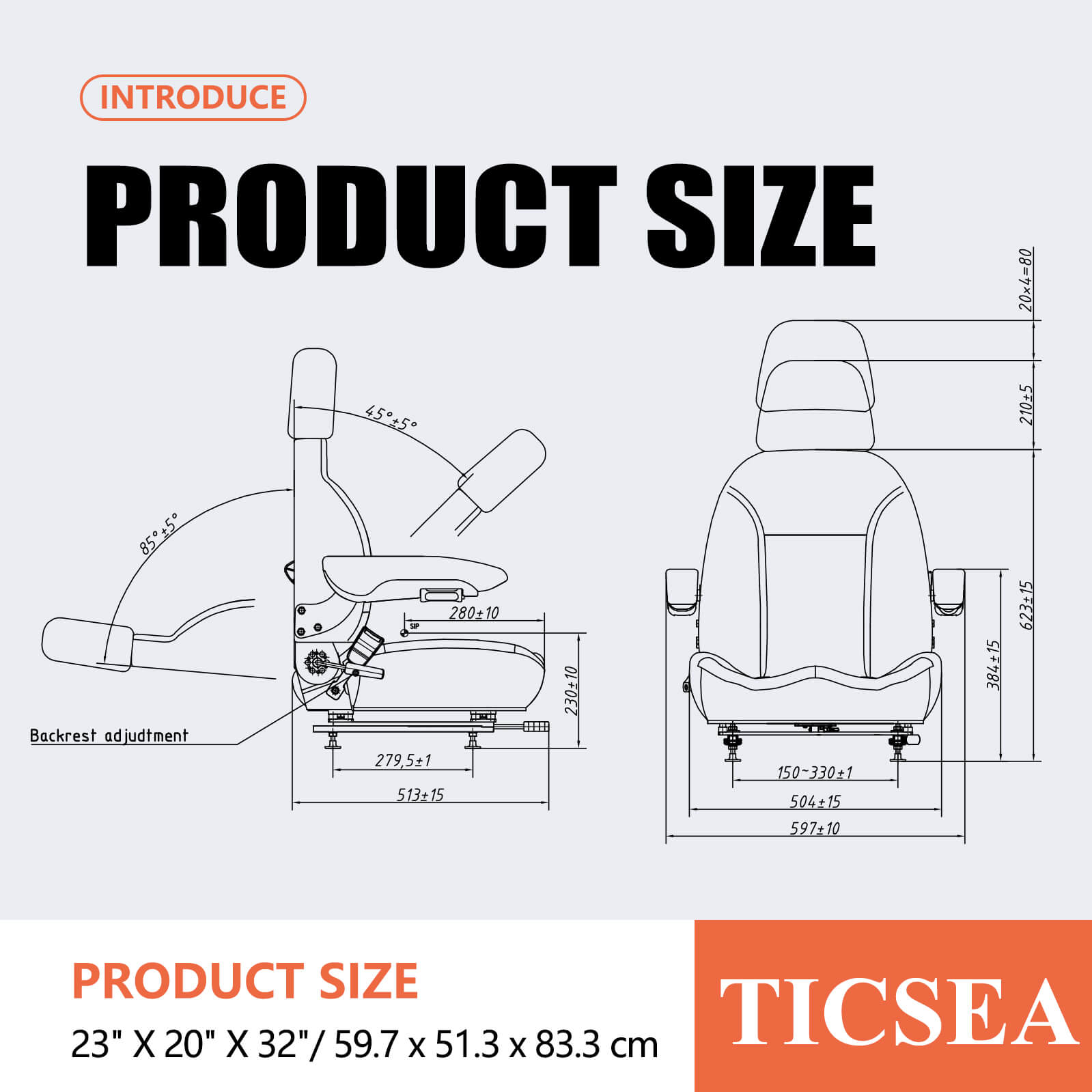 Universal Forklift Seat, Tractor Seat with Retractable Seatbelt and Headrest Armrests for Mower ZTR