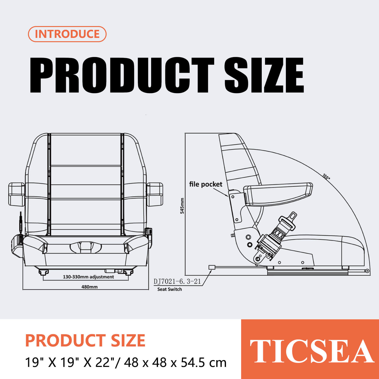 Universal Forklift Seat, Tractor Seat fit Excavator Skid Loader Backhoe Dozer Telehandler