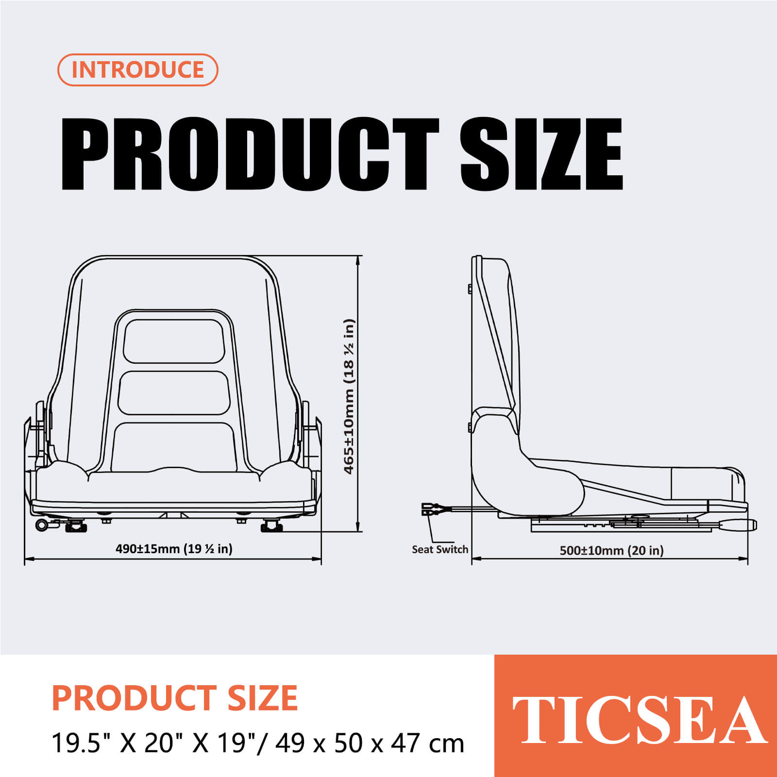 Universal Tractor Seat, Mower Seat with Adjustable Angle Back,Built-In Operator Presence Switch and Slide Yellow