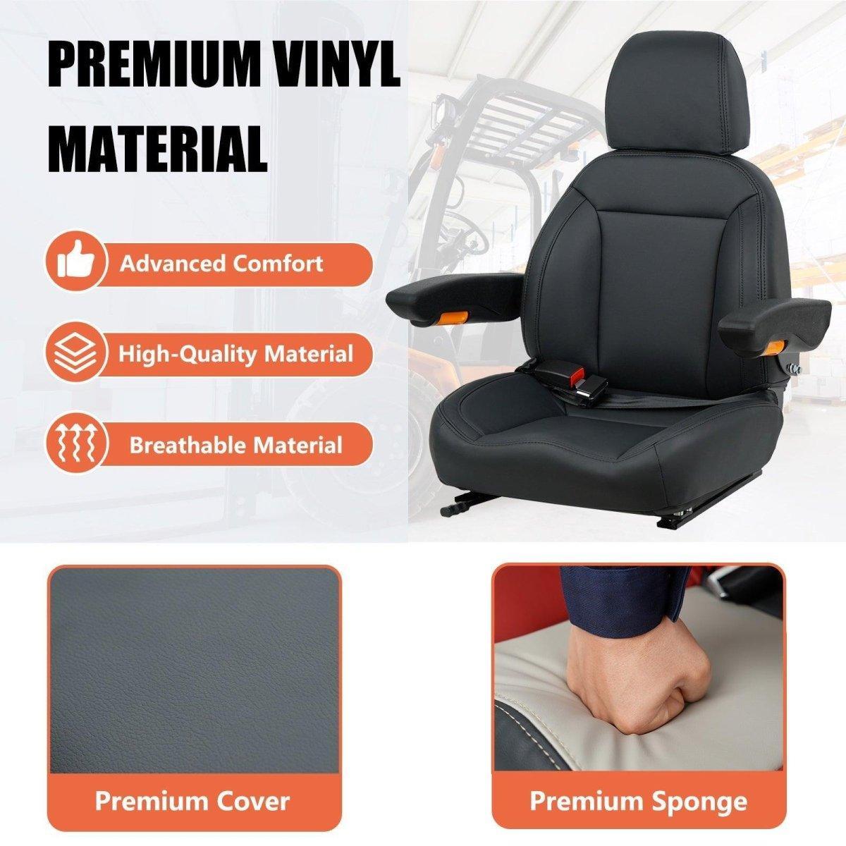 Universal Forklift Seat, Tractor Seat with Seatbelt and Adjustable Backrest Headrest Armrests for Excavator Harvester Loader Backhoe Dozer Telehandler - TICSEA Inc