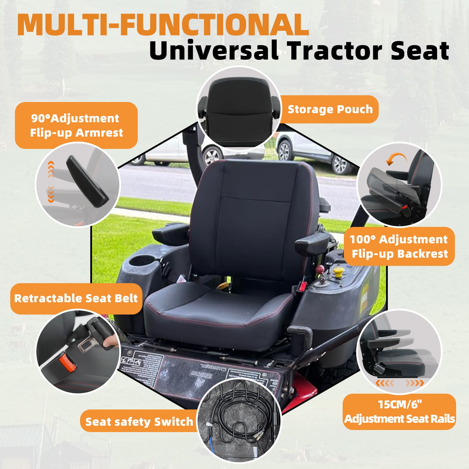 Universal Forklift Seat, Tractor Seat fit Excavator Skid Loader Backhoe Dozer Telehandler