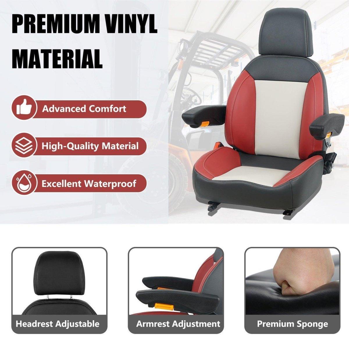 Universal Forklift Seat, Tractor Seat with Retractable Seatbelt and Adjustable Backrest Headrest Armrests for Excavator Harvester Loader Backhoe Dozer - TICSEA Inc