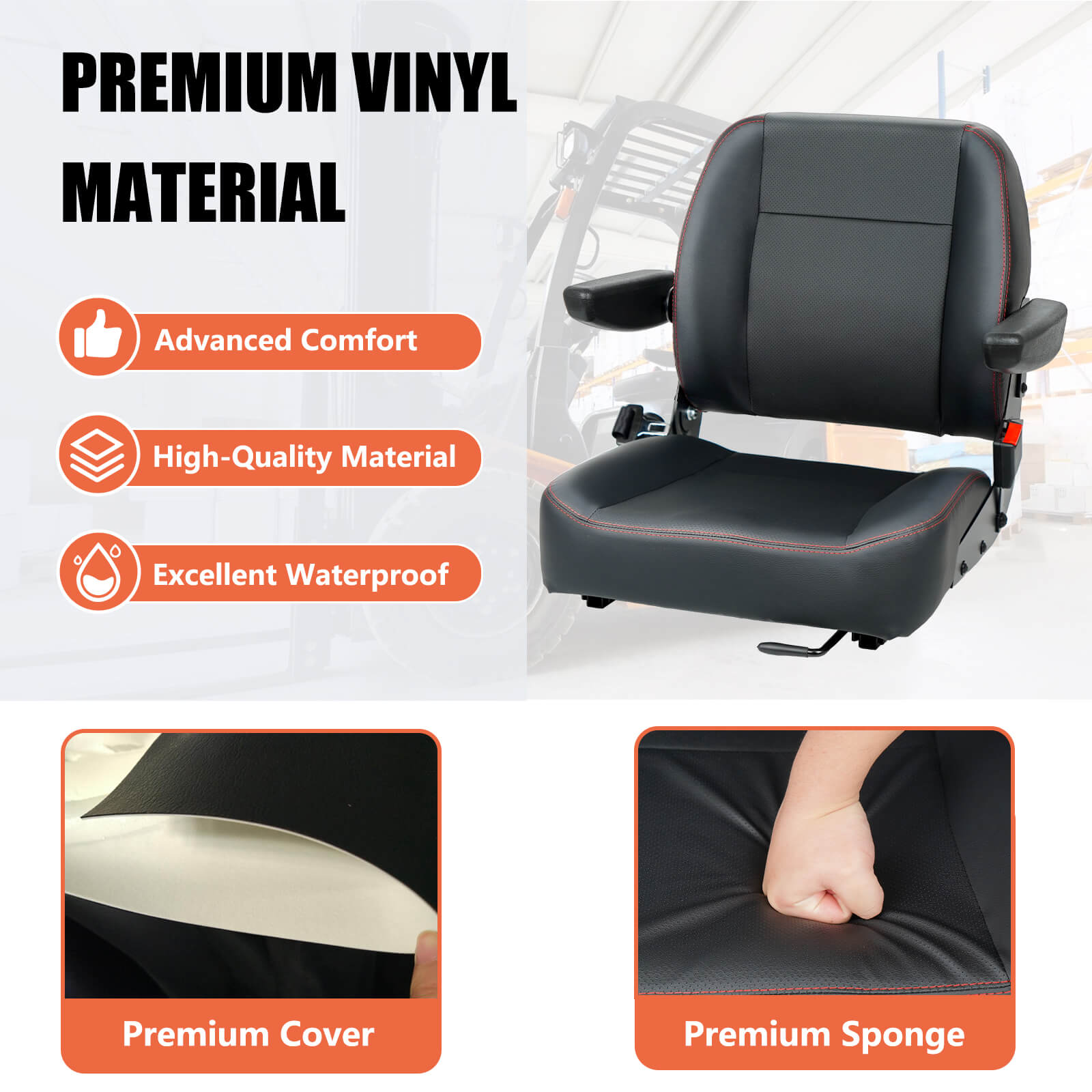 Universal Forklift Seat, Tractor Seat fit Excavator Skid Loader Backhoe Dozer Telehandler