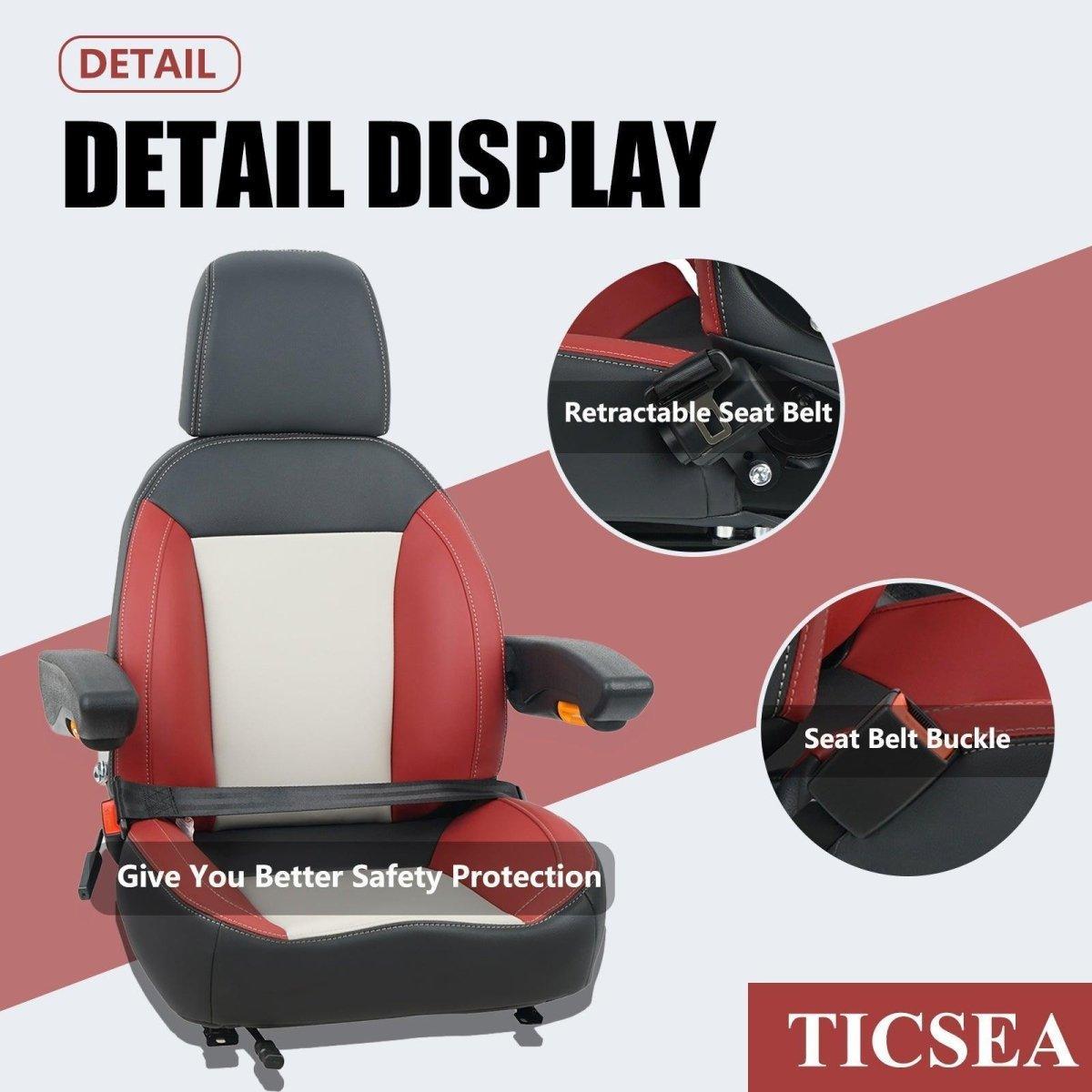 Universal Forklift Seat, Tractor Seat with Retractable Seatbelt and Adjustable Backrest Headrest Armrests for Excavator Harvester Loader Backhoe Dozer - TICSEA Inc