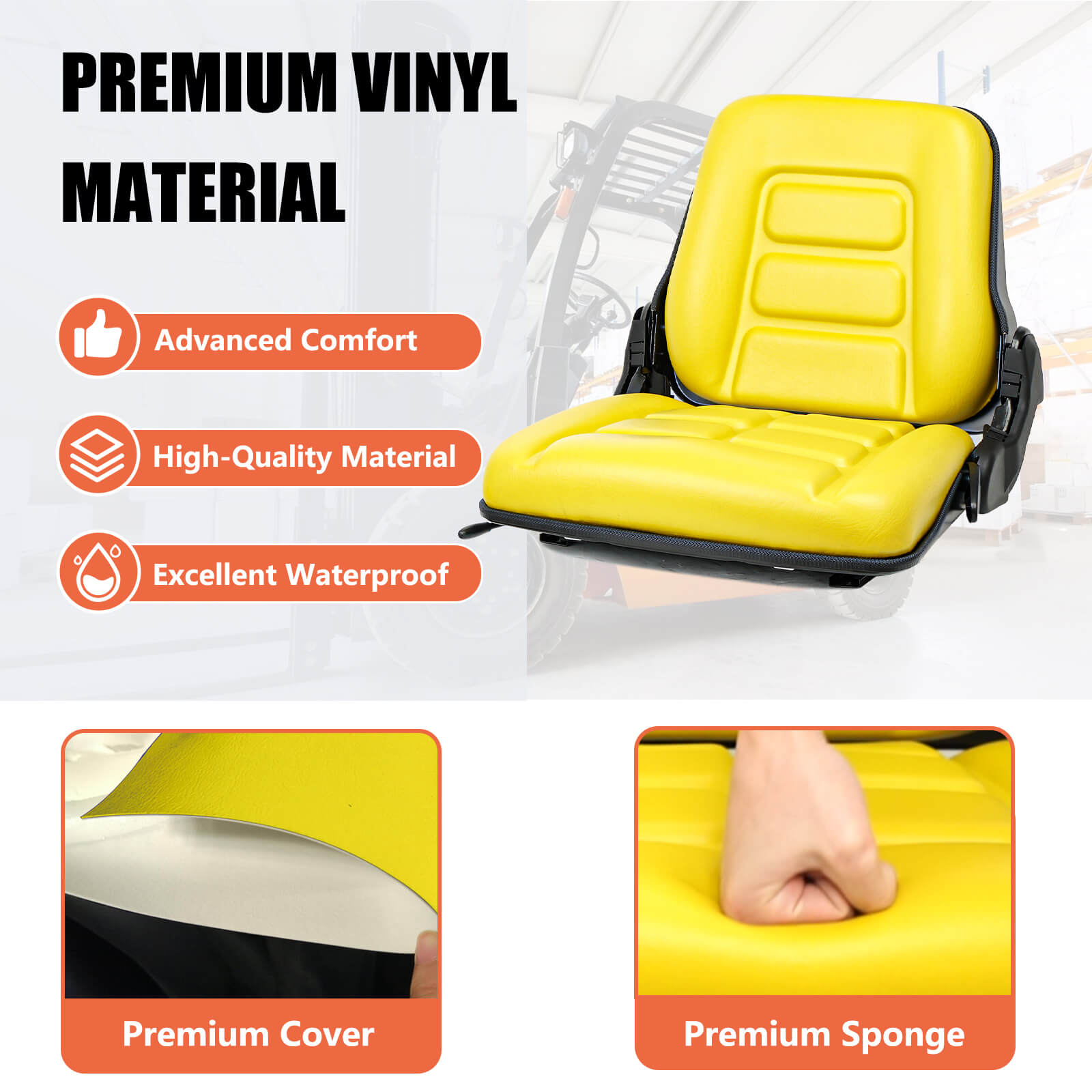 Universal Tractor Seat, Mower Seat with Adjustable Angle Back,Built-In Operator Presence Switch and Slide Yellow