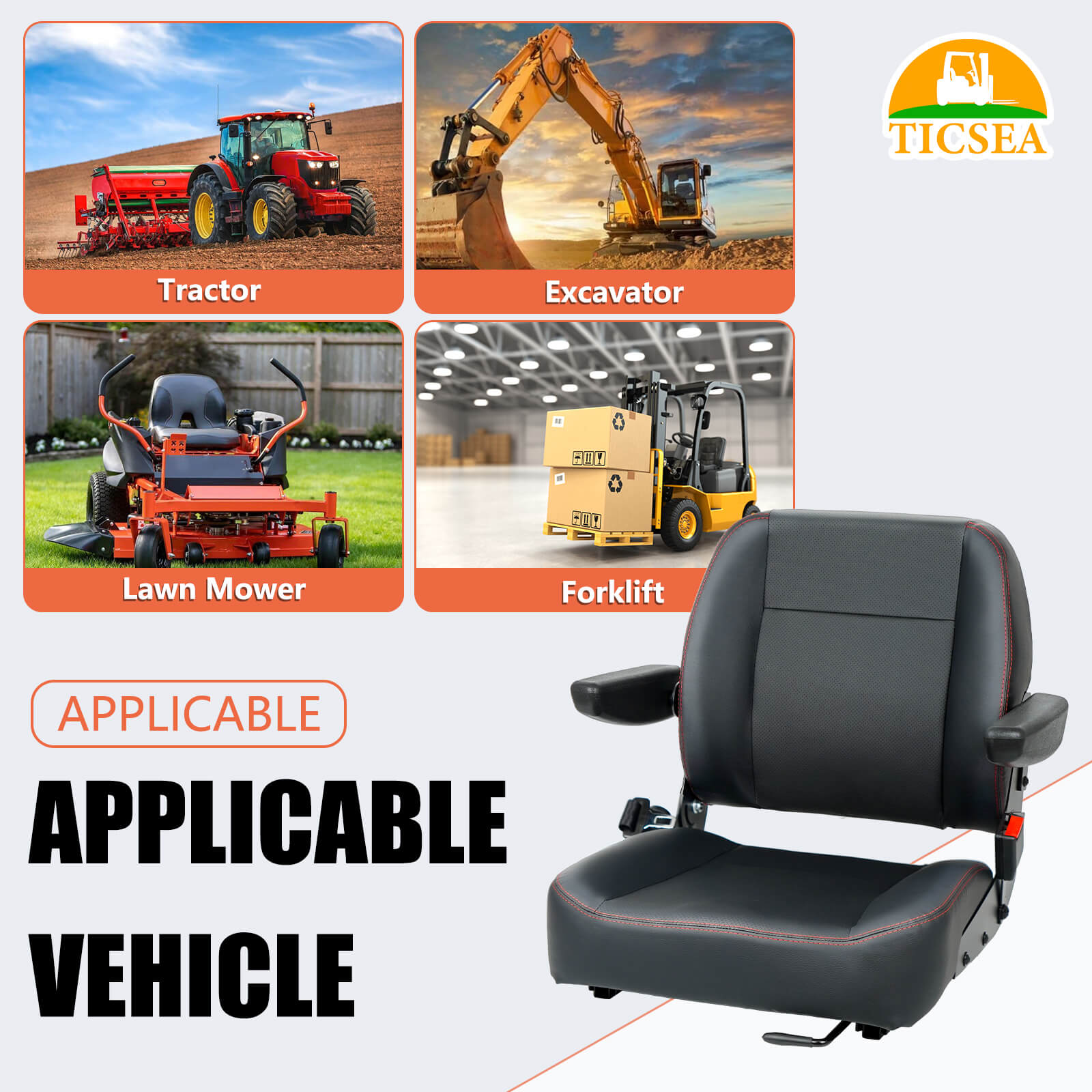 Universal Forklift Seat, Tractor Seat fit Excavator Skid Loader Backhoe Dozer Telehandler