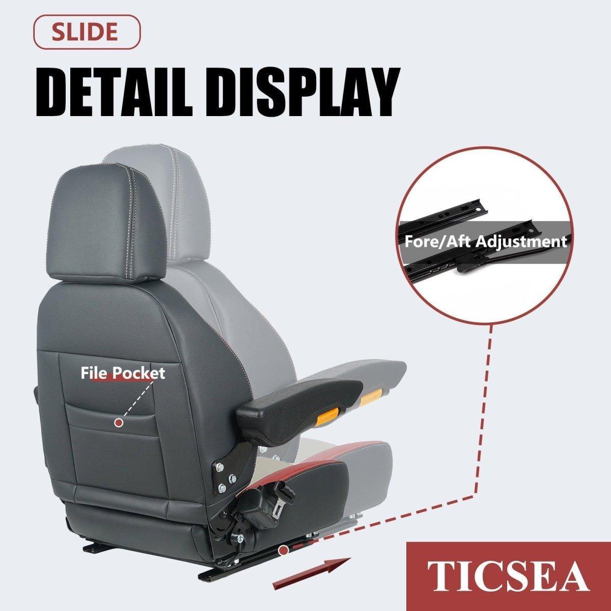 Universal Forklift Seat, Tractor Seat with Retractable Seatbelt and Adjustable Backrest Headrest Armrests for Excavator Harvester Loader Backhoe Dozer - TICSEA Inc