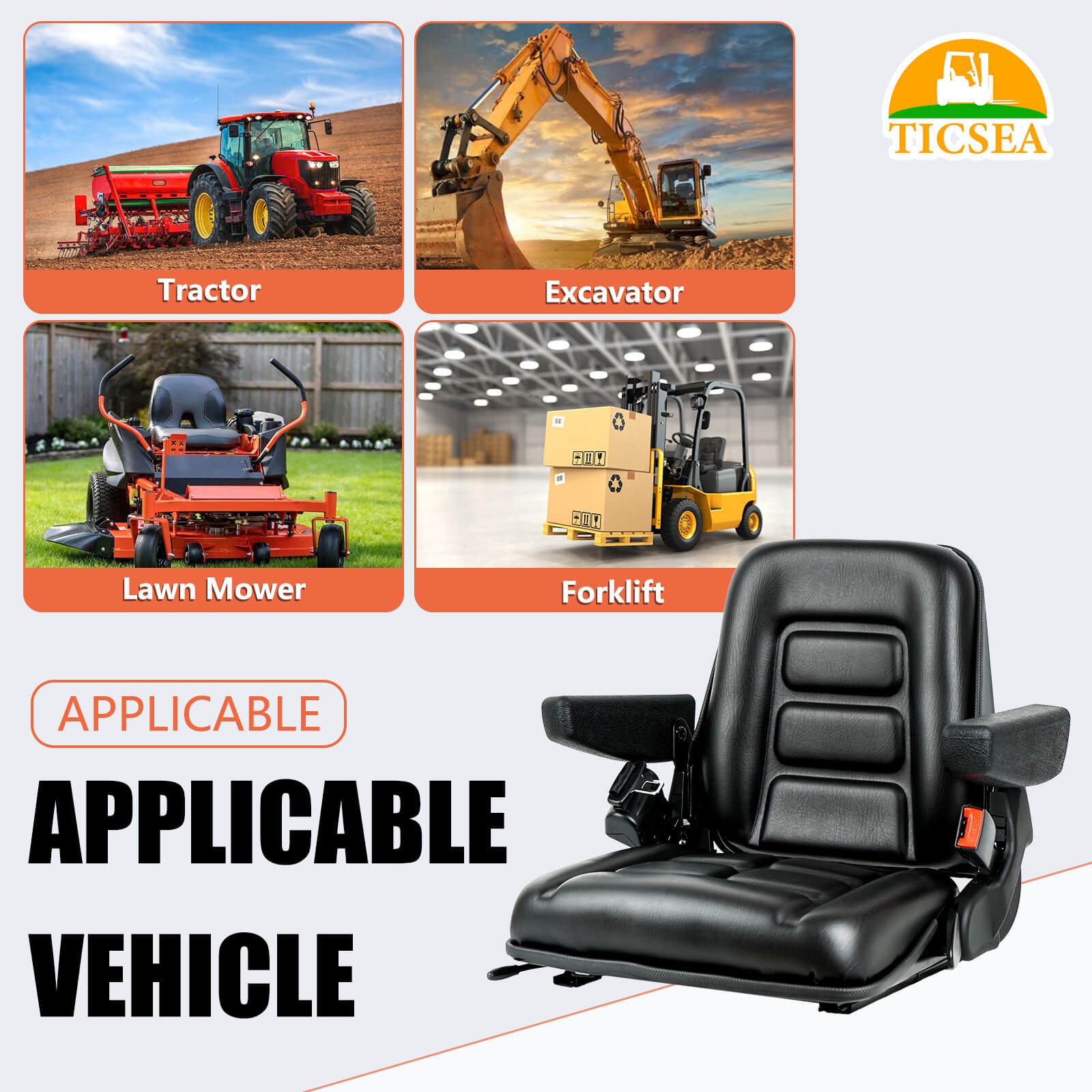 Universal Fold Down Forklift Seat with Safety belt and Armrest