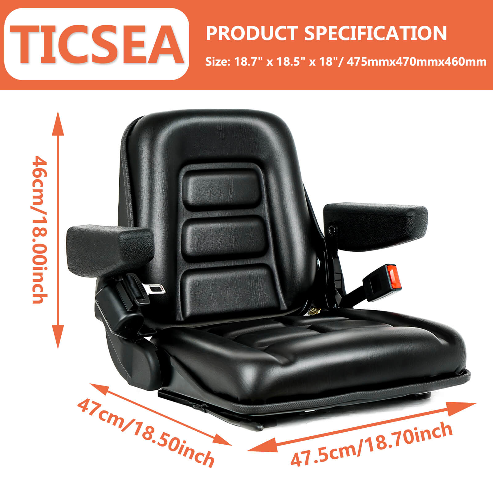 Universal Fold Down Forklift Seat with Safety belt and Armrest