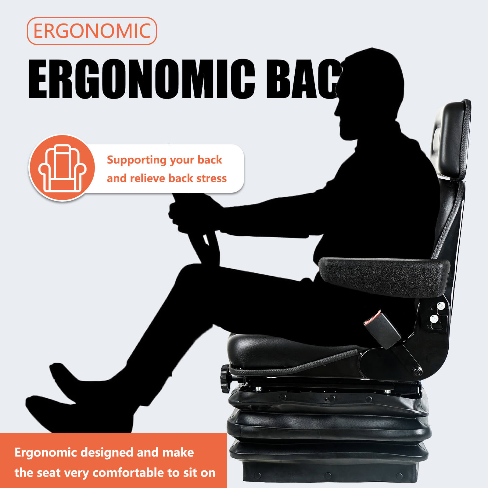 Universal Suspension Forklift Seat with Adjustable Angle Back, Safety Belt,for Forklift Tractor,Excavator Skid Loader Backhoe Dozer Telehandler