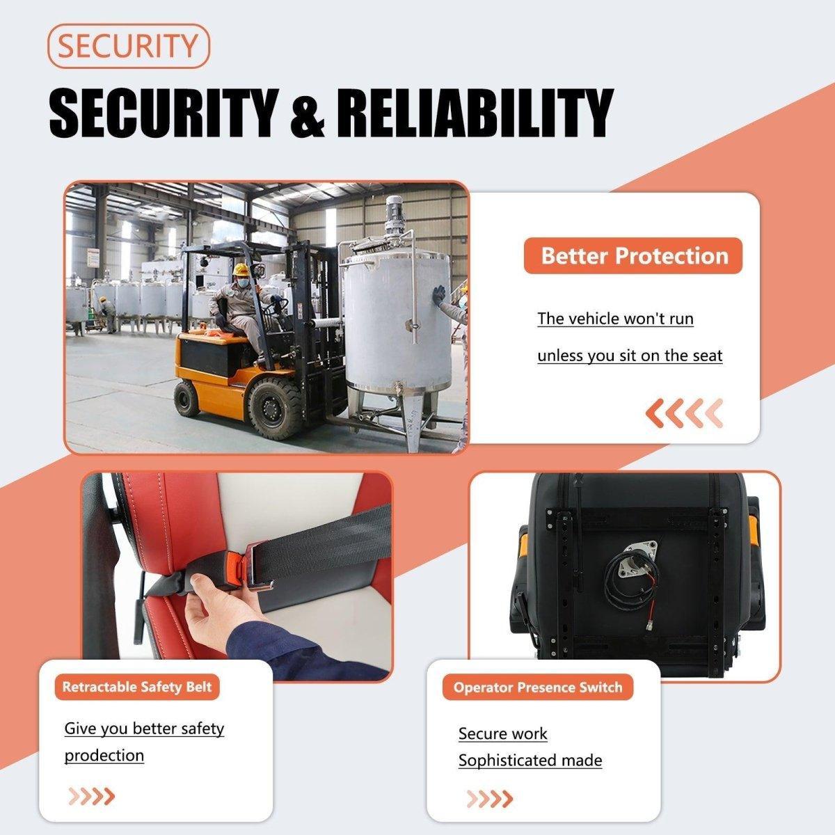 Universal Forklift Seat, Tractor Seat with Seatbelt and Adjustable Backrest Headrest Armrests for Excavator Harvester Loader Backhoe Dozer Telehandler - TICSEA Inc