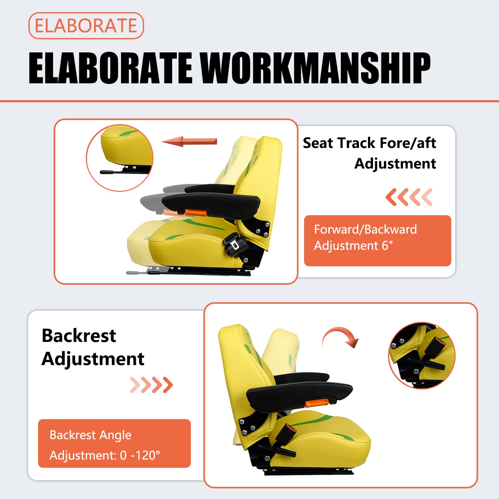 Universal Tractor Seat, Zero Turn Mower Seat with Adjustable Safety Belt Armrest Backrest Micro Switch for John Deere ZTR Forklift Skid Steer Loader Telehandler Dozer Excavator