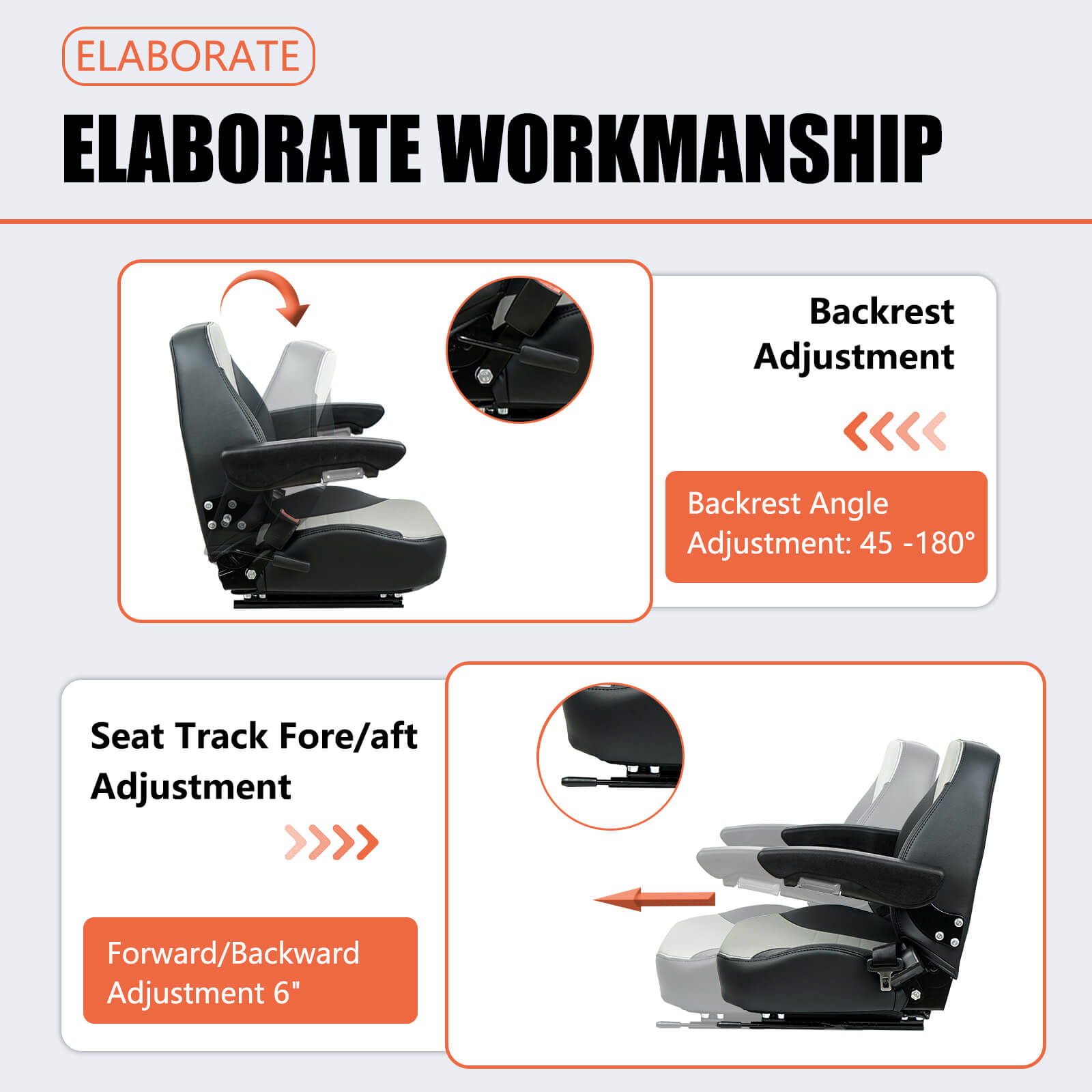 Universal Tractor Seat, Forklift Seat with Retractable Seatbelt and Adjustable Backrest Armrests for ZTR Mower Excavator Skid Loader Backhoe Dozer Telehandler