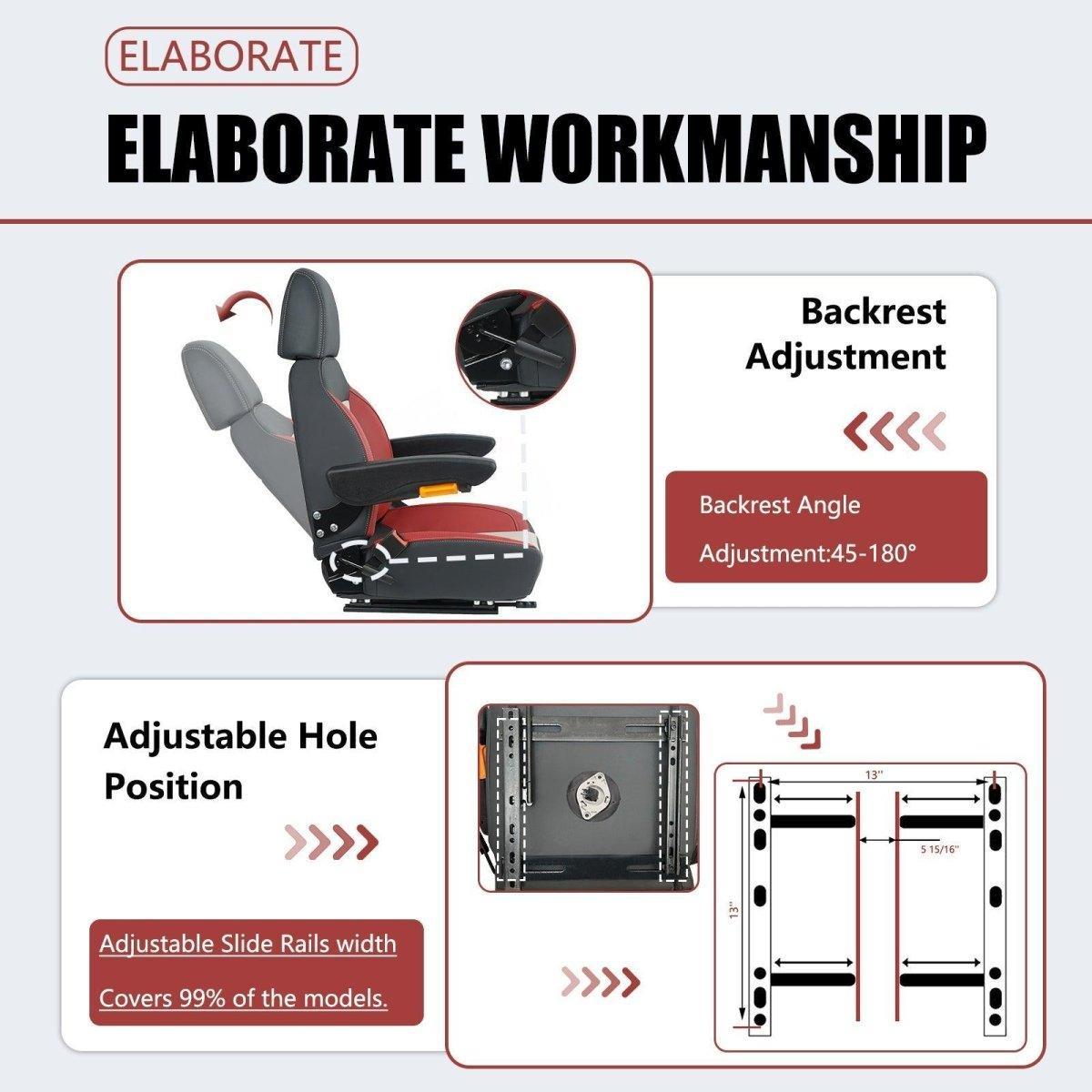 Universal Forklift Seat, Tractor Seat with Retractable Seatbelt and Adjustable Backrest Headrest Armrests for Excavator Harvester Loader Backhoe Dozer - TICSEA Inc