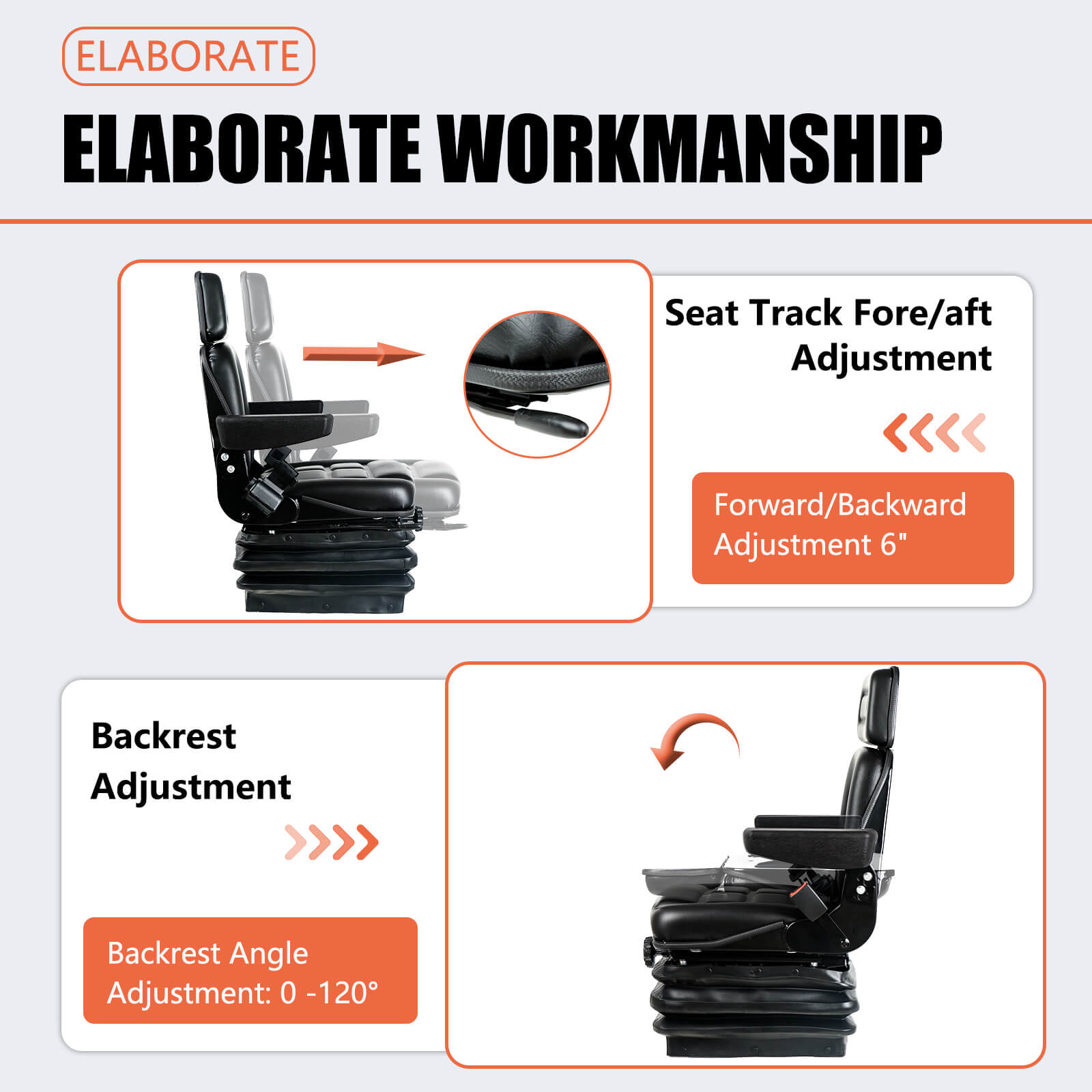 Universal Suspension Forklift Seat with Adjustable Angle Back, Safety Belt,for Forklift Tractor,Excavator Skid Loader Backhoe Dozer Telehandler