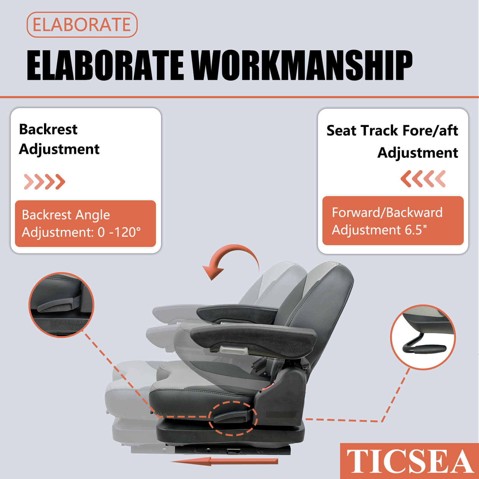 Tractor Suspension Seat, Highback Low Suspension Mower Seat, Adjustable Backrest Armrest, and Weight Adjustment Heavy Duty Seat for Toro Forklift Mower Excavator Harvester