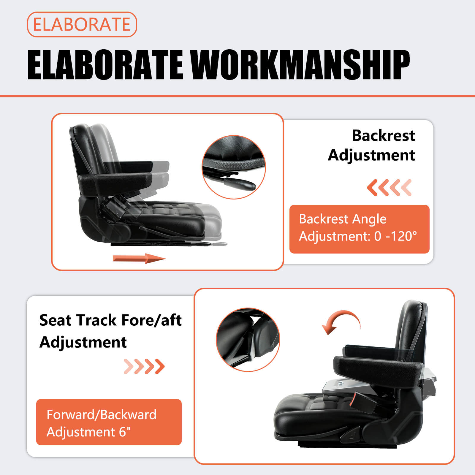 Universal Fold Down Forklift Seat with Safety belt and Armrest