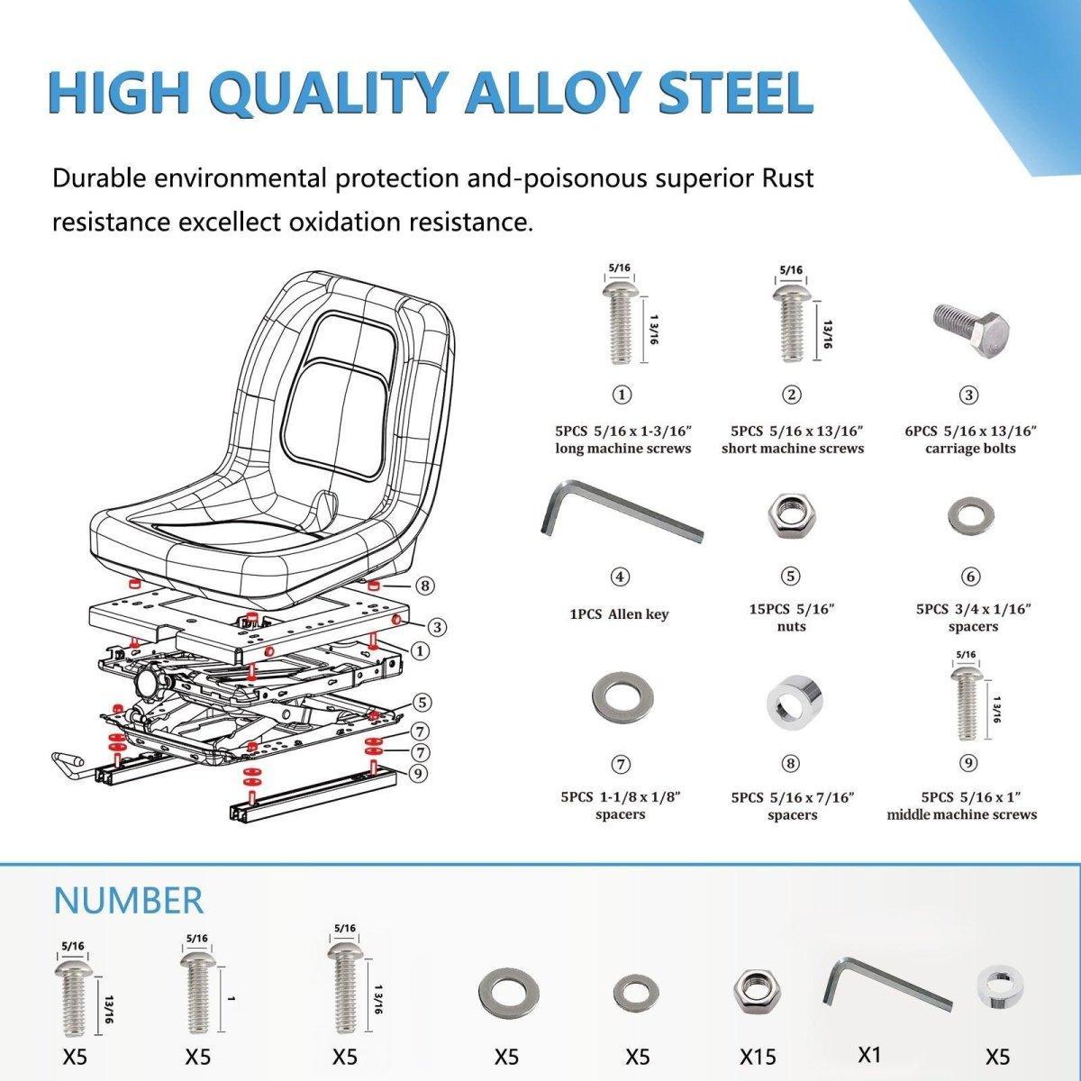 Universal Seat Suspension Kit with Seat Slider Track for Zero Turn Lawn Mower Tractor Forklift, Compatible with Most Aftermarket Seats - TICSEA Inc