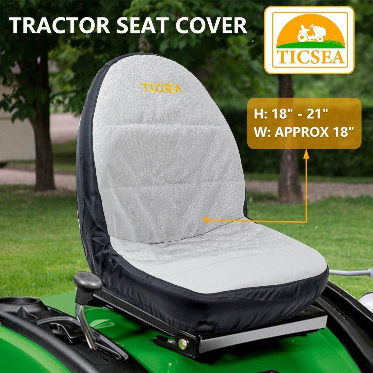 TICSEA Riding Lawn Mower Seat Cover,Waterproof Tractor Seat Cover fits Tractor Seat Backrests 17.9 - 20.9 inch H Without Armrests, Approx 18.8 inch W - TICSEA Inc