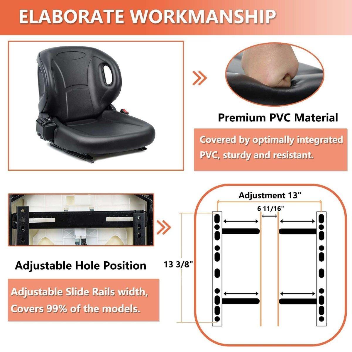 Universal Fold Down Forklift Seat with Adjustable Angle Back,Micro Switch And Safety Belt, for Tractor,Excavator Skid Loader Backhoe Dozer Telehandler - TICSEA Inc