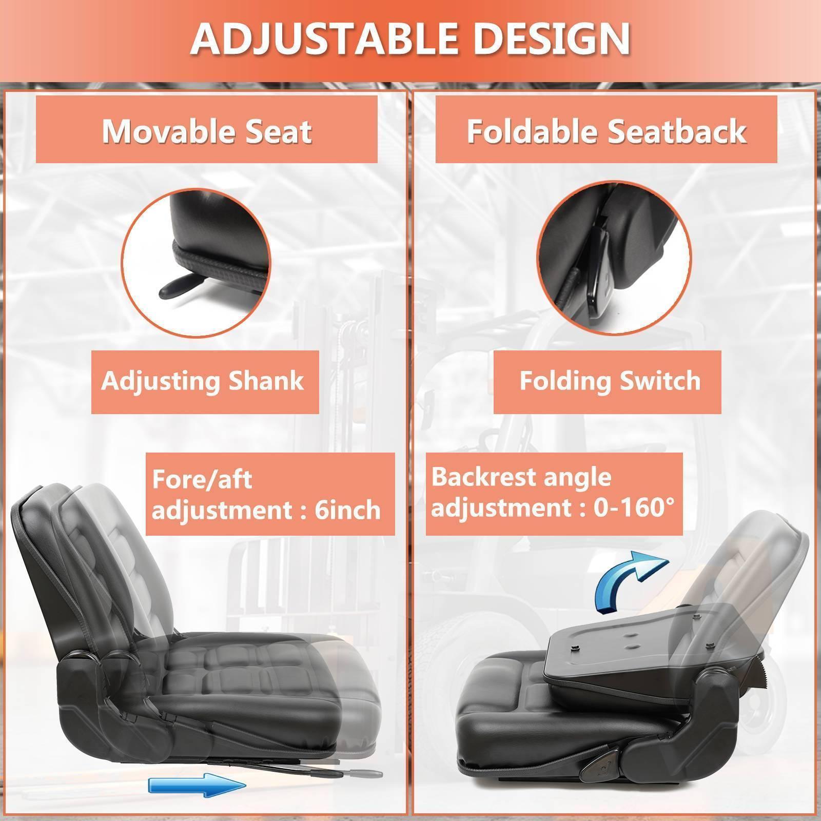 Universal Fold Down Forklift Seat with Adjustable Angle Back,for Tractor,Excavator Skid Loader Backhoe Dozer Telehandler ZTR‘s Construction Equipment - TICSEA Inc