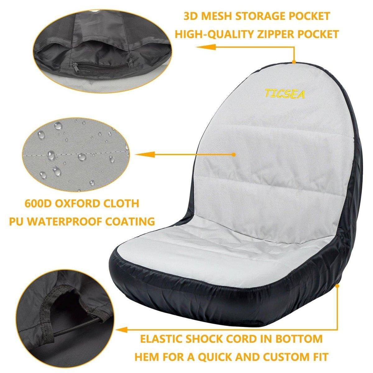 TICSEA Riding Lawn Mower Seat Cover,Waterproof Tractor Seat Cover fits Tractor Seat Backrests 17.9 - 20.9 inch H Without Armrests, Approx 18.8 inch W - TICSEA Inc