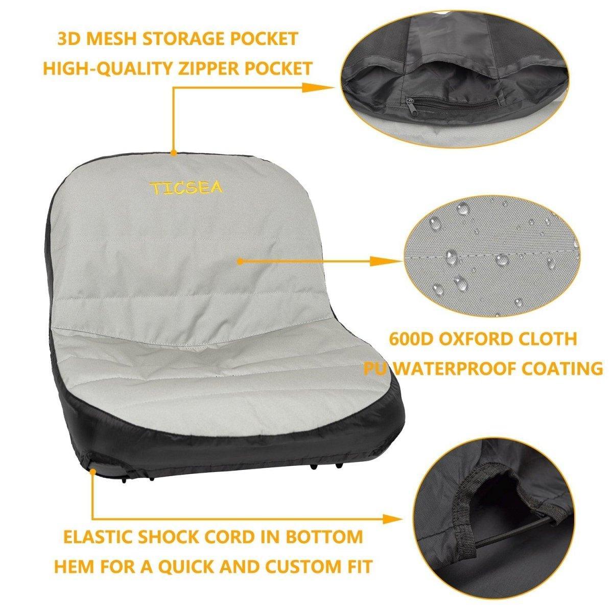Riding Lawn Mower Seat Cover,Waterproof Tractor Seat Cover fits Tractor Seat Backrests 13.5 inch - 16.5 inch H Without Armrests, Approx 18 inch W - TICSEA Inc