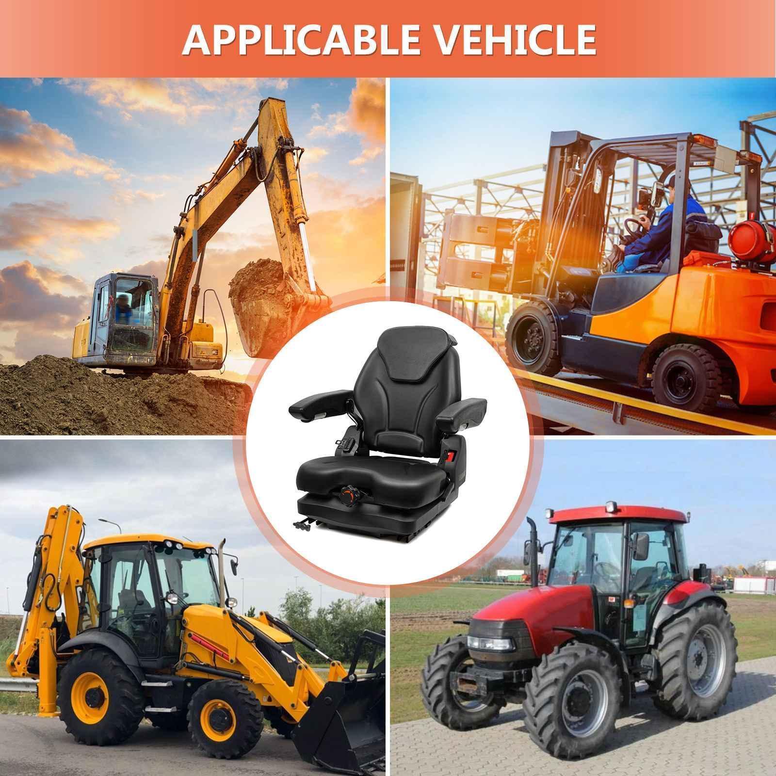 Highback Low Suspension Tractor Seat, Adjustable Backrest Headrest and Slide Rails Forklift seat, Shock Absorber for Heavy Duty Excavator Harvester - TICSEA Inc