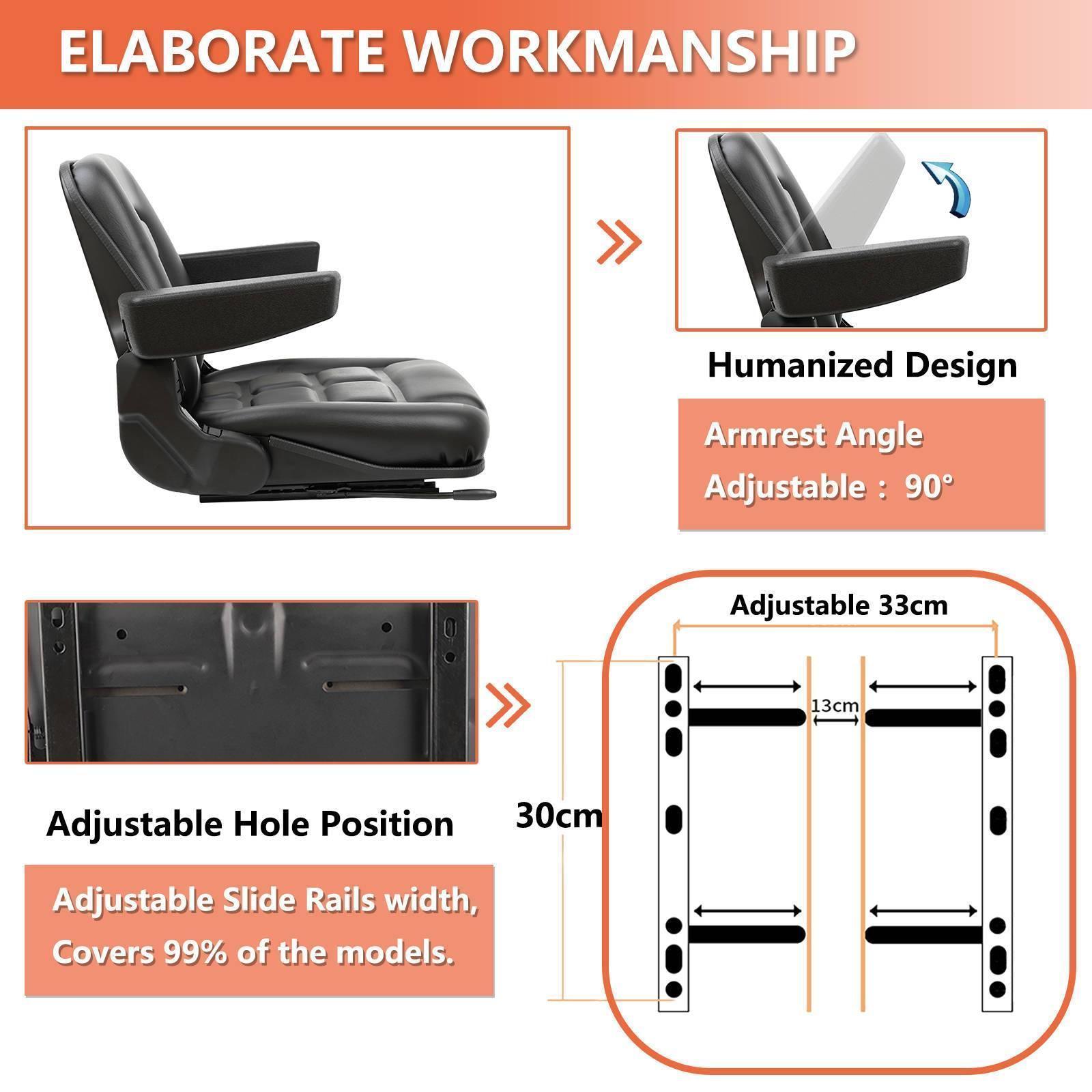 Universal Fold Down Forklift Seat with Adjustable Angle Back,Armrest,Micro Switch for Tractor,Excavator Skid Loader Backhoe Dozer Telehandler ZTR’s - TICSEA Inc