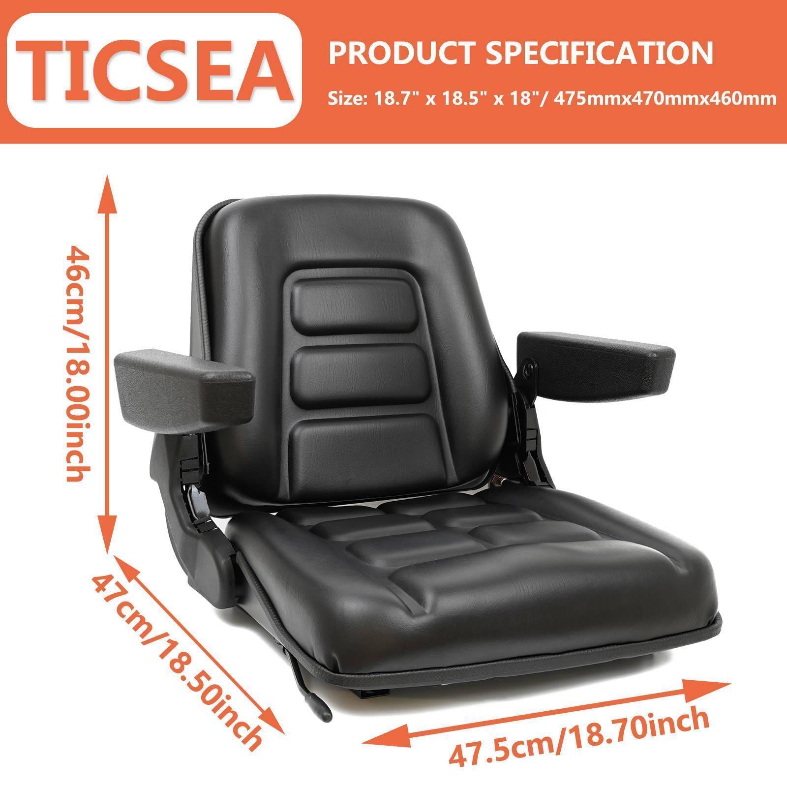 Universal Fold Down Forklift Seat with Adjustable Angle Back,Armrest,Micro Switch for Tractor,Excavator Skid Loader Backhoe Dozer Telehandler ZTR’s - TICSEA Inc