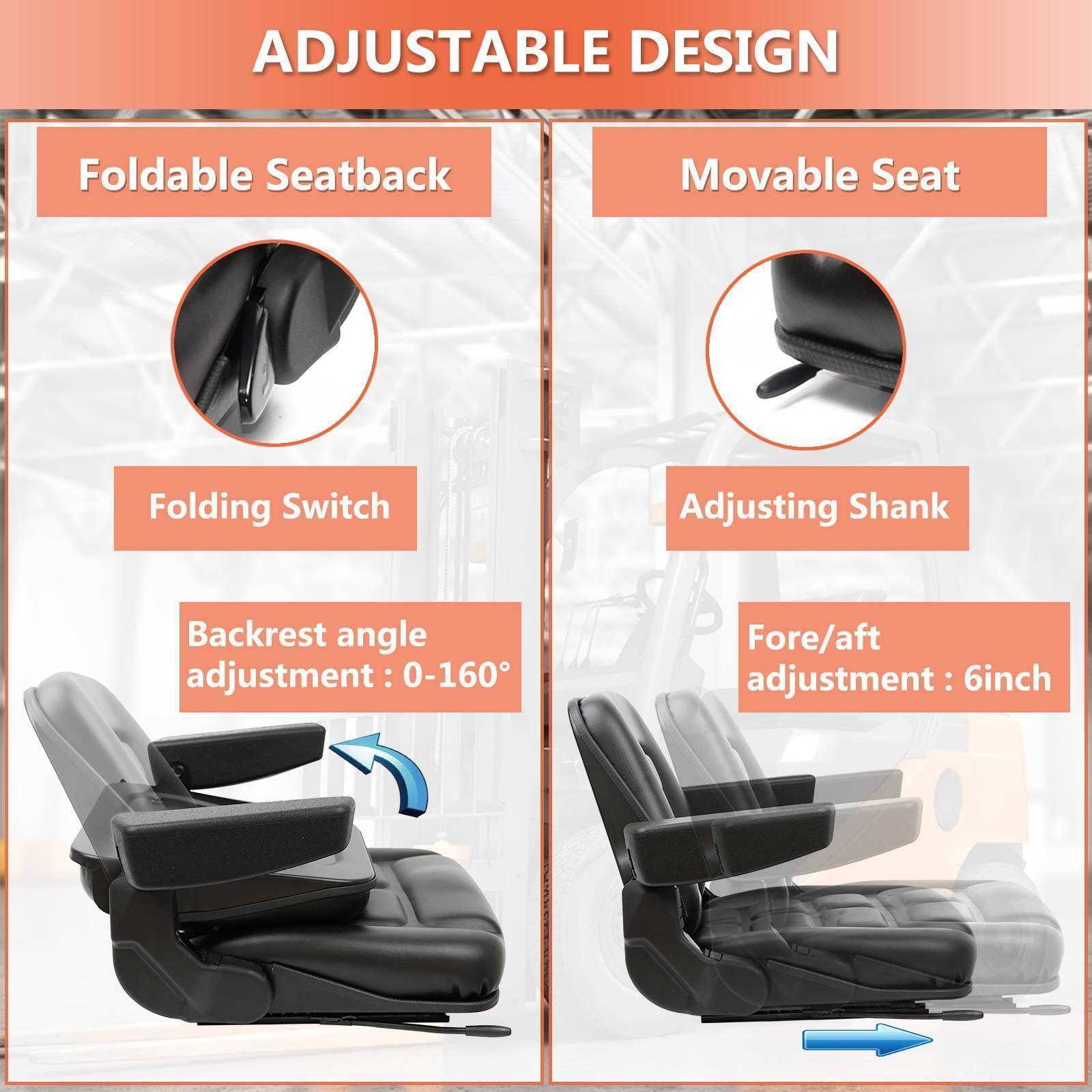 Universal Fold Down Forklift Seat with Adjustable Angle Back,Armrest,Micro Switch for Tractor,Excavator Skid Loader Backhoe Dozer Telehandler ZTR’s - TICSEA Inc
