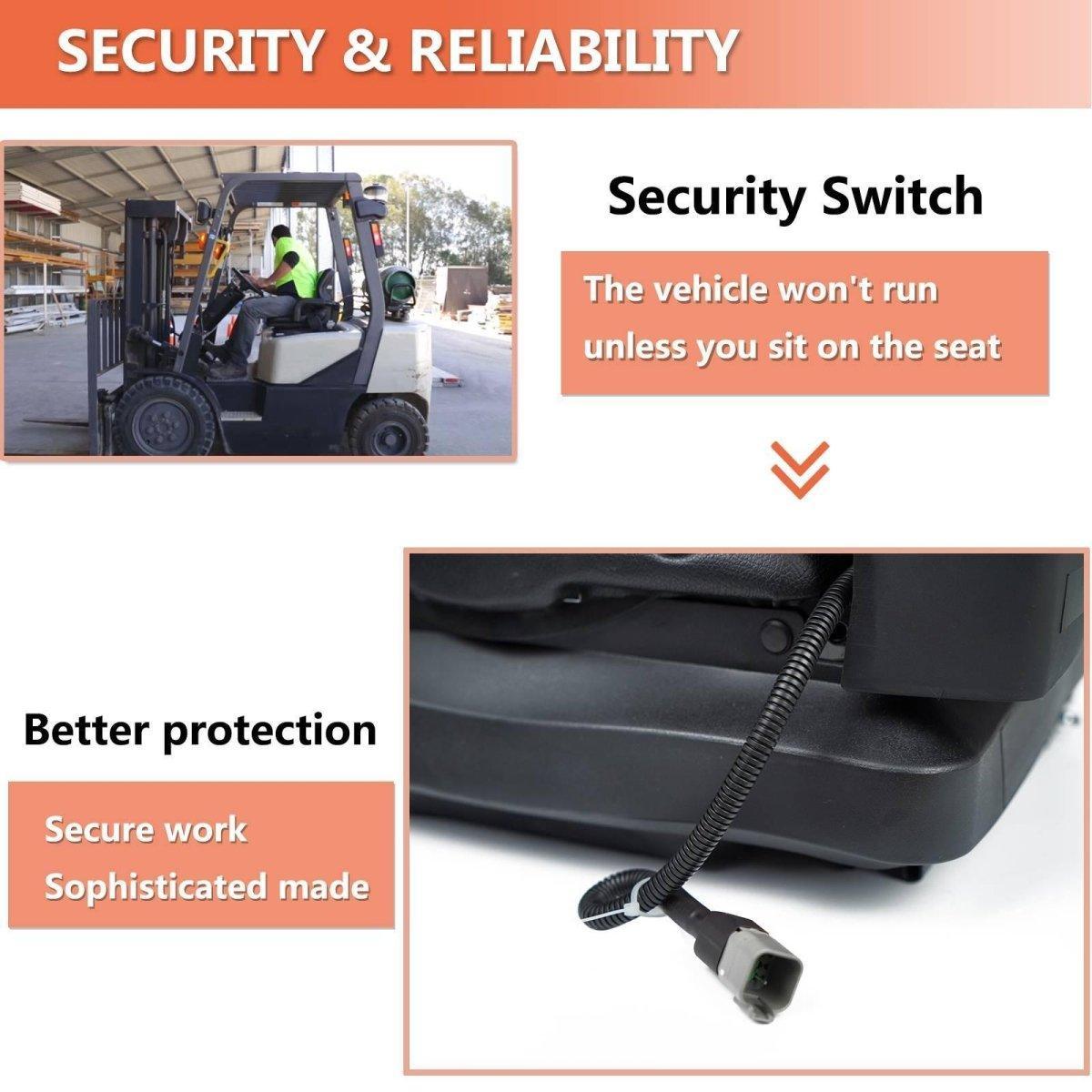 Highback Low Suspension Tractor Seat, Adjustable Backrest Headrest and Slide Rails Forklift seat, Shock Absorber for Heavy Duty Excavator Harvester - TICSEA Inc