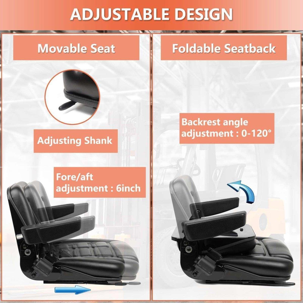 Universal Fold Down Forklift Seat,Micro Switch,Armrest And Safety Belt,for Tractor,Excavator Skid Loader Backhoe Dozer Telehandler ZTR‘s - TICSEA Inc