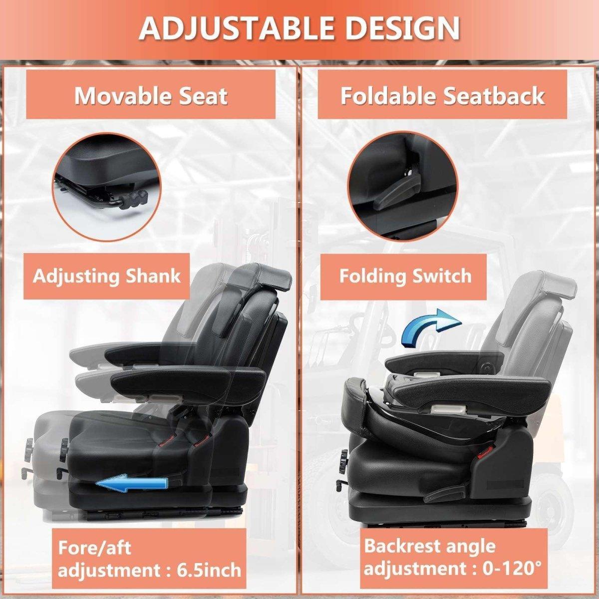 Highback Low Suspension Tractor Seat, Adjustable Backrest Headrest and Slide Rails Forklift seat, Shock Absorber for Heavy Duty Excavator Harvester - TICSEA Inc