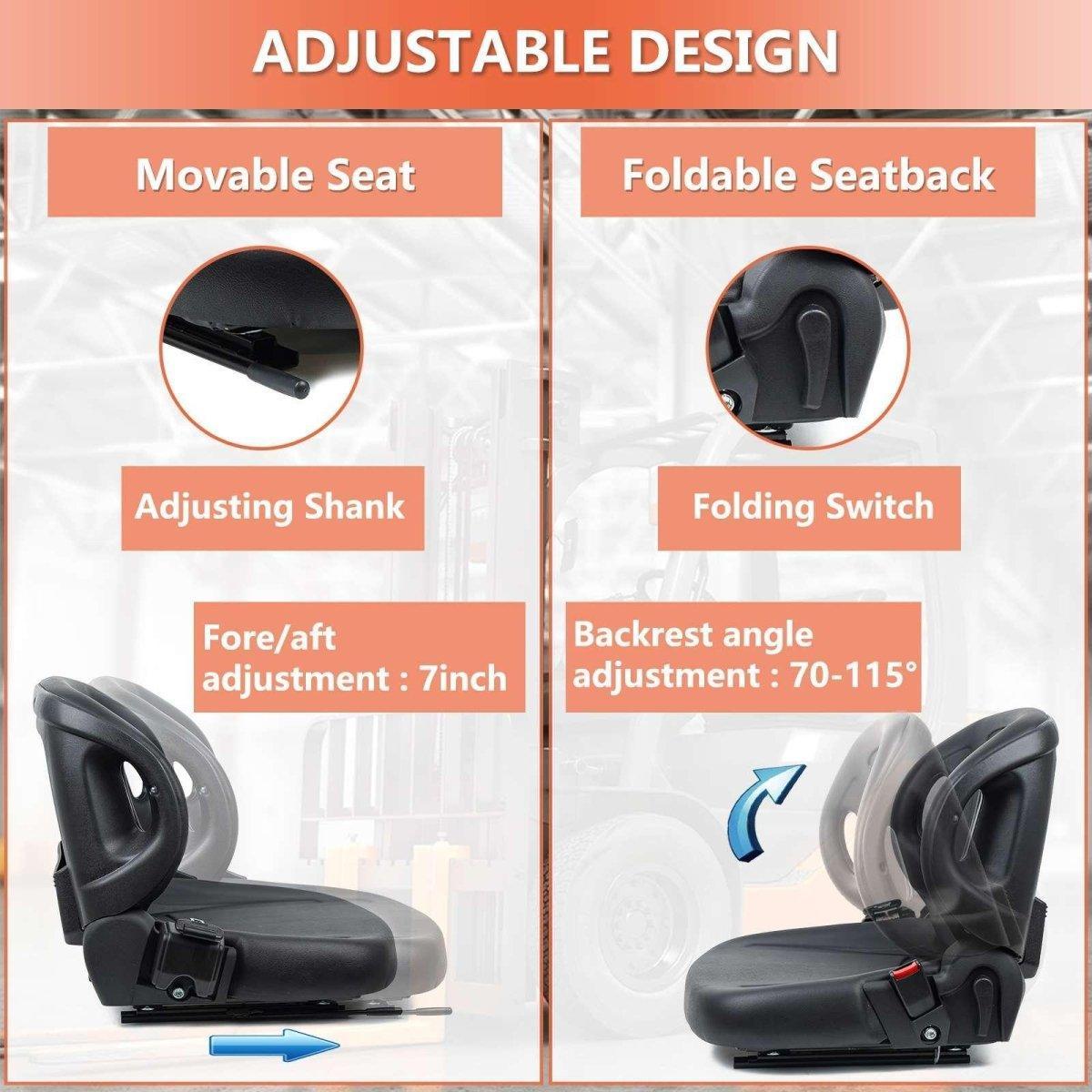 Universal Fold Down Forklift Seat with Adjustable Angle Back,Micro Switch And Safety Belt, for Tractor,Excavator Skid Loader Backhoe Dozer Telehandler - TICSEA Inc