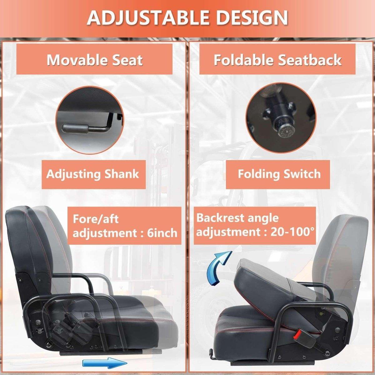Universal Forklift Seat,Tractor Seat with Adjustable Back,Safety Belt and Operator Position Switch,Excavator Skid Loader Backhoe Dozer Telehandler - TICSEA Inc