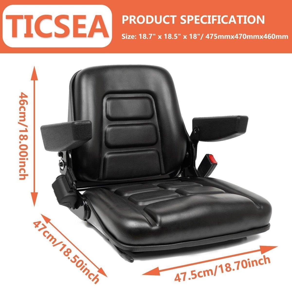 Universal Fold Down Forklift Seat,Micro Switch,Armrest And Safety Belt,for Tractor,Excavator Skid Loader Backhoe Dozer Telehandler ZTR‘s - TICSEA Inc
